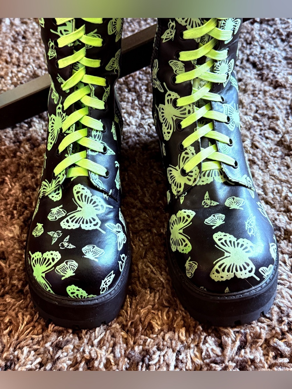 DOLLS KILL CLUB EXXX Glow In The Dark Platform Boots Butterfly Print SZ 9 - Picture 5 of 16